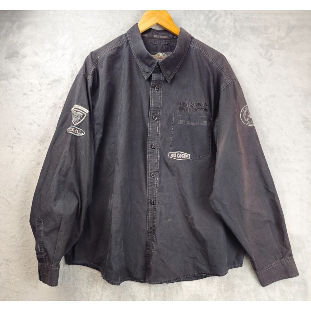 Harley Davidson Button Up Mechanic Shirt Mens 3XL Black Patches